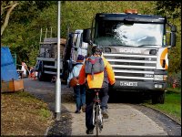 Lorries on Cycle path West Swindon Panasonic TZ40 1010649.JPG
