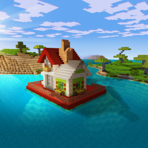 Cute Little House on Water in Realmcraft Free Minecraft Style Game