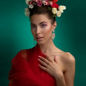 Portrait shot with flowers