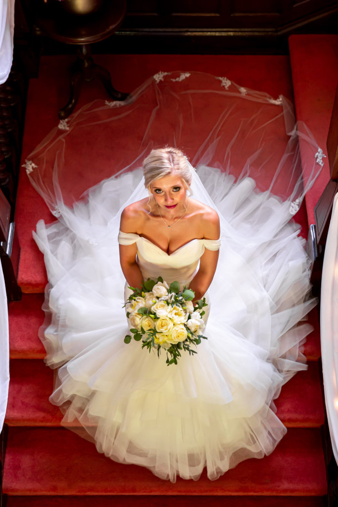 Bride looking up