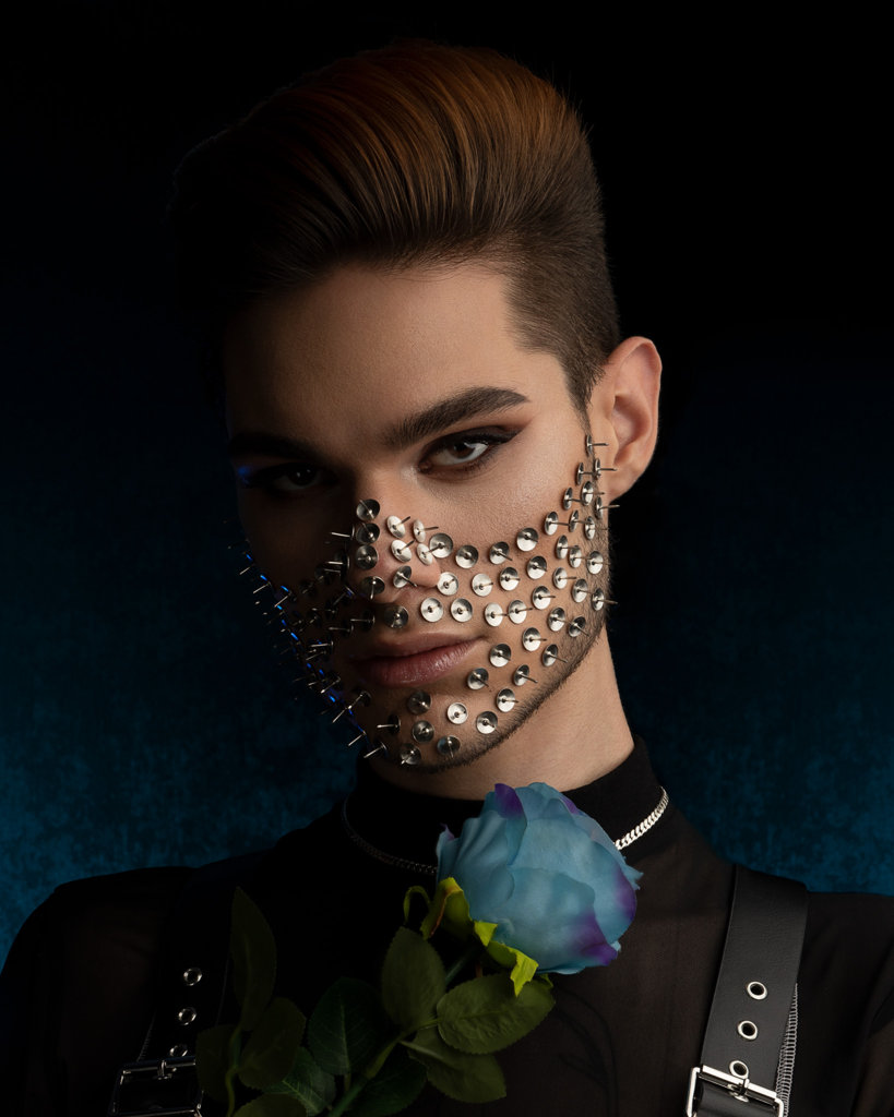 Closeup of male model face mask